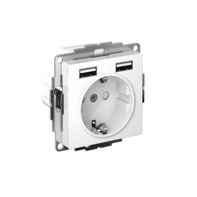 Розетка 1-м СП AtlasDesign 16А IP20 с 2-мя заряд. устройствами USB тип A+A 5В/2.4А 2х5В/1.2А механизм бел. SE ATN000130