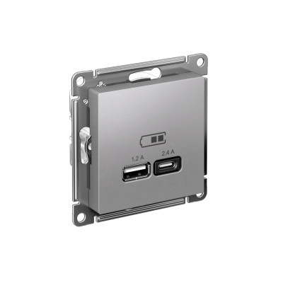 Розетка USB AtlasDesign тип A+C 5В/2.4А 2х5В/1.2А механизм алюм. SE ATN000339