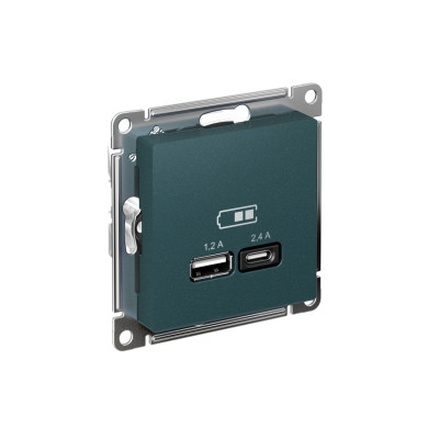 Розетка USB AtlasDesign тип A+C 5В/2.4А 2х5В/1.2А механизм изумруд SE ATN000839