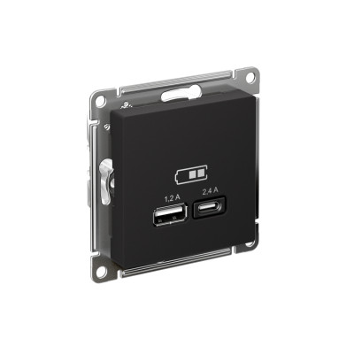 Розетка USB AtlasDesign тип A+C 5В/2.4А 2х5В/1.2А механизм карбон SE ATN001039
