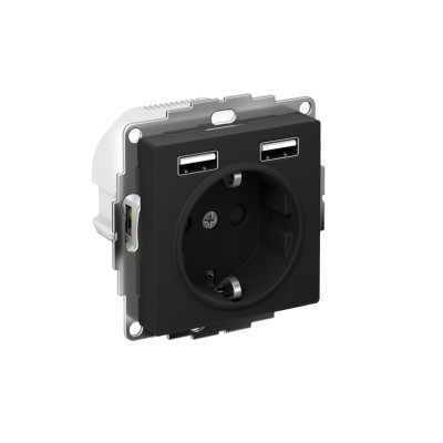 Розетка 1-м СП AtlasDesign 16А IP20 с 2-мя заряд. устройствами USB тип A+A 5В/2.4А 2х5В/1.2А механизм карбон SE ATN001030