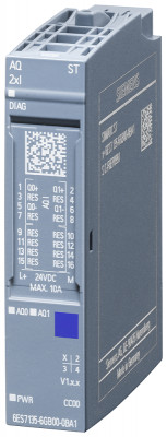 Модуль аналогового ввода SIMATIC ET 200SP AQ 2X I ST ток стандарт. для установки на базовые блоки типа A0 A1 цветовой код CC00 диагностика модуля 16 БИТ Siemens 6ES71356GB000BA1