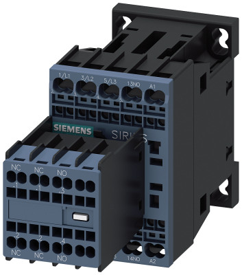 Контактор AC-3 3п 5.5кВт/400В 2NO+2NC AC 230В 50/60Гц типоразмер S00 пруж. клеммы схемн. переключатель AUX Siemens 3RT20172AP04
