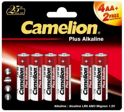 Элемент питания алкалиновый AA/LR6 1.5В Plus Alkaline 4+2LR6-BP (блист.6шт) Camelion 14113