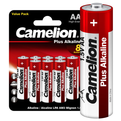 Элемент питания алкалиновый AA/LR6 1.5В Plus Alkaline LR6-BP8 BL-8 (блист.8шт) Camelion 14133