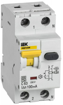 Выключатель автоматический дифференциального тока C 63А 100мА АВДТ32EM IEK MVD14-1-063-C-100