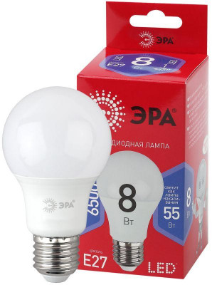 Лампа светодиодная RED LINE LED A60-8W-865-E27 R 8Вт A60 груша 6500К холод. бел. E27 Эра Б0045323