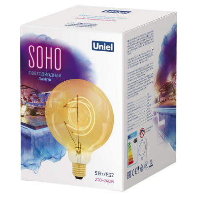 Лампа светодиодная филаментная LED-SF02-5W/SOHO/E27/CW GOLDEN GLS77GO SOHO филамент в форме месяца зол. колба упаковка картон Uniel UL-00007625