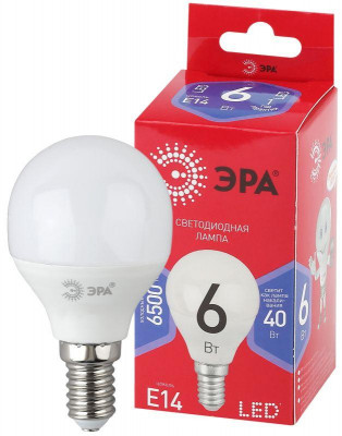 Лампа светодиодная RED LINE LED P45-6W-865-E14 R 6Вт P45 шар 6500К холод. бел. E14 Эра Б0045356