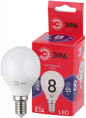 Лампа светодиодная P45-8W-865-E14 R (диод шар 8Вт холодн. E14) (10/100/3600) Эра Б0045358