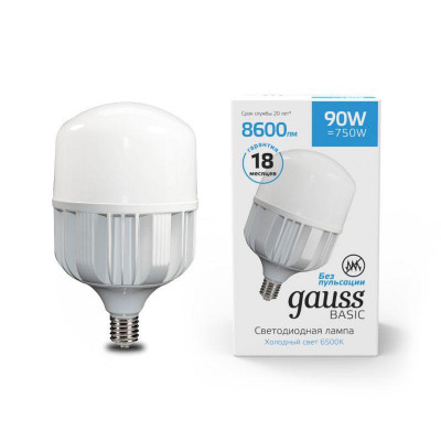 Лампа светодиодная Basic 90Вт T160 цилиндр 6500К холод. бел. E40 8600лм GAUSS 11734392