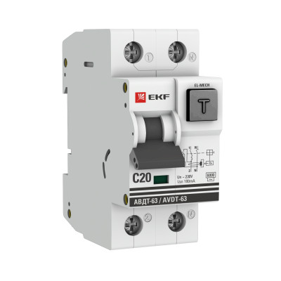 Выключатель автоматический дифференциального тока 20А 100мА тип AC 6кА АВДТ-63 электромех. PROxima EKF DA63-20-100em-AC