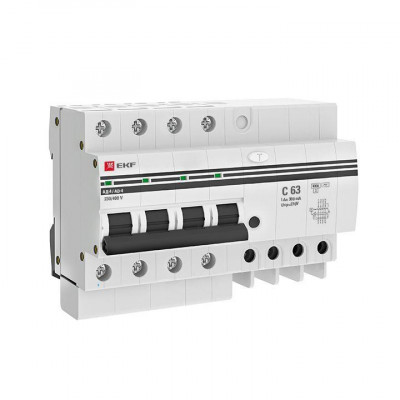 Выключатель автоматический дифференциального тока C 63А 300мА тип AC 6кА АД-4  (электрон.) защита 270В PROxima EKF DA4-6-63-300-pro