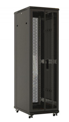 Шкаф напольный 19дюйм 32U 1610х800х1200мм (ВхШхГ) передняя и задняя распашные перфор. двери (75%) ручка с замком 2 вертикальных кабельных организатора TTB-3282-DD-RAL9004 черн. Hyperline 436561