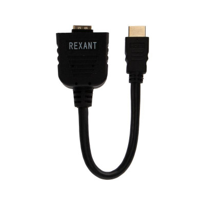 Переходник штекер HDMI - 2 гнезда HDMI с проводом черн. (уп.10шт) Rexant 17-6832