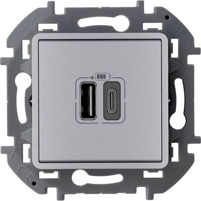 Устройство зарядное Inspiria с 2-мя USB разьемами A и C 240В/5В 3000мА алюм. IEK 673762