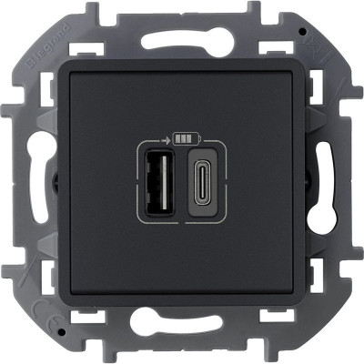 Устройство зарядное Inspiria с 2-мя USB разьемами A и C 240В/5В 3000мА антрацит IEK 673763