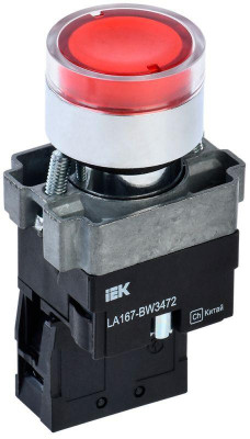 Кнопка LA167-BW3472 d22мм RC 1р с подсветкой красн. IEK BBT20-BW3472-2-12-67-K04