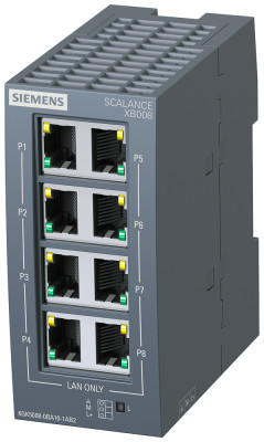 Коммутатор неуправлянмый SCALANCE XB008 Ethernet для 10/100 Мбит/с светодиодная диагностика IP20 24 В перемен./пост. 8 портов витой пары 10/100 Мбит/с с разъем RJ45 Siemens 6GK50080BA101AB2