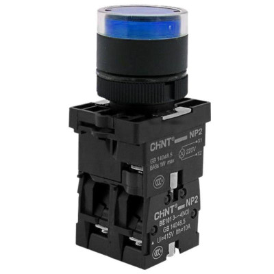 Кнопка управления NP2-BW3665 плоская 1НО+1НЗ AC/DC230В (LED) IP40 (R) син. CHINT 575725