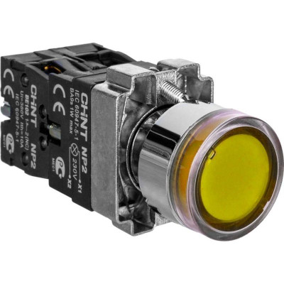 Кнопка управления NP2-BW3565 плоская 1НО+1НЗ AC/DC230В (LED) IP40 (R) желт. CHINT 574380
