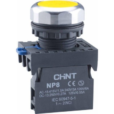 Кнопка управления NP8-02BND/5 подсвет. самовозв. AC110-230В(LED) 2НЗ IP65 (R) желт. CHINT 667588