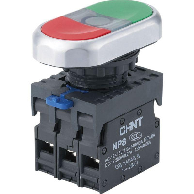 Кнопка двойная NP8-11SD/4 AC110-230В(LED) 1НО+1НЗ IP65 (R) красн. CHINT 667564