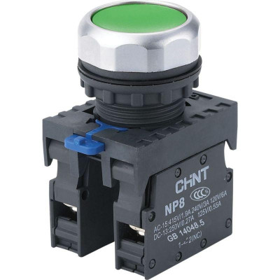 Кнопка управления NP8-11BND/3 с подсветкой зел. 1НО+1НЗ АС110В-230В(LED) IP65 (R) CHINT 667123
