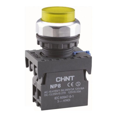 Кнопка управления NP8-10GND/5 1НО желт. AC 110В-220В(LED) IP65 (R) CHINT 667332