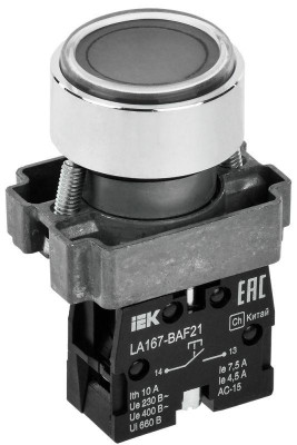Кнопка LA167-BAF21 d22мм 1НО черн. IEK BBT20-BAF21-1-22-67-K02