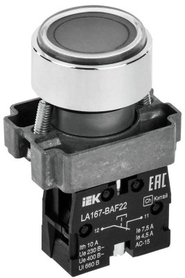 Кнопка LA167-BAF22 d22мм 1НЗ черн. IEK BBT20-BAF22-2-22-67-K02