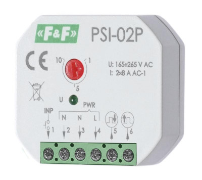 Реле-формирователь импульсов PSI-02P длительность импульса 1-10с 165-265В AC монтаж в монтажную коробку F&F EA09.001.012