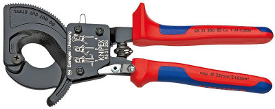Кабелерез с храповым механизмом (трещоткой) рез: кабель d 32мм (240кв.мм MCM 500) L-250мм 2-компонентные рукоятки черн. Knipex KN-9531250
