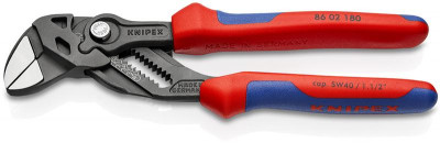 Клещи переставные-гаечный ключ 40мм (1 1/2дюйм) L-180мм Cr-V 2-компонентные рукоятки сер. Knipex KN-8602180