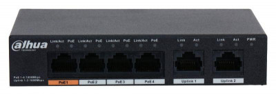 Коммутатор неуправляемый DH-PFS3006-4GT-60 4х100Мбит 3PoE+ 60Вт Dahua 1419356