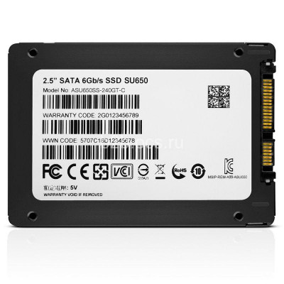 Накопитель твердотельный ASU650SS-240GT-R 240GB SSD SU650 TLC 2.5дюйм SATAIII 3D NAND SLC cach / without 2.5 to 3.5 brackets / blister ADATA 1000486471