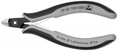 Бокорезы прецизионные ESD для тонких работ маленькая головка режущая кромка с очень маленькой фаской L-120мм Knipex KN-7902120ESD