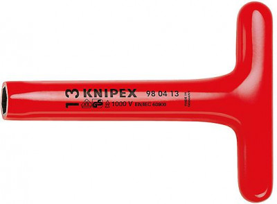 Ключ торцевой шестигранный с Т-образной рукояткой VDE 1000В размер под ключ 13мм L-300мм диэлектрический Knipex KN-980513