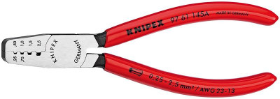 Пресс-клещи для обжима контактных гильз кол-во гнезд: 4 0.25-44318кв.мм (AWG 23-13) L-145мм обливные рукоятки Knipex KN-9761145A