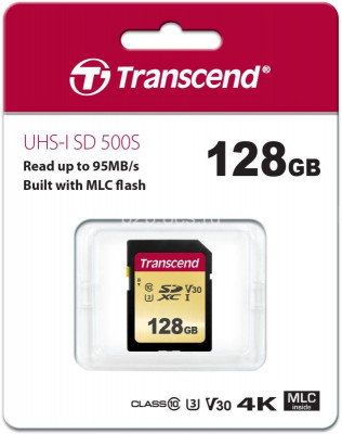 Карта памяти TS128GSDC500S 128GB SDXC Class 10 UHS-I U3 V30 R95 W60MB/s Transcend 1000501899