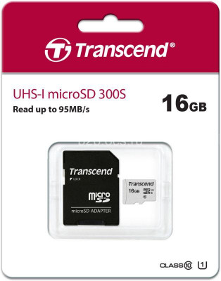 Карта памяти TS16GUSD300S-A 16GB microSDHC Class 10 UHS-I U1 R95 W45MB/s with SD adapter Transcend 1000501698
