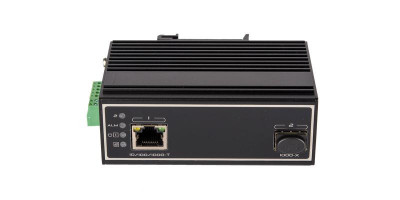 Медиаконвертер оптический индустриальный UTP-SFP industrial 10/100/1000Мбит/с в 1000Мбит/с 12-24В 10Вт питание поставляется отдельно MDR-10-24 GIGALINK GL-MC-UTPG-SFPG-FI