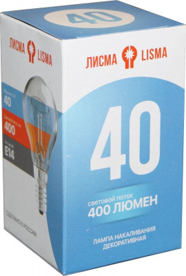 Лампа накаливания ДШ 230-40 40Вт шар прозрачная E14 230В КУ Лисма 321606600