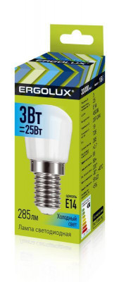 Лампа светодиодная LED-T26-3W-E14-4К 3Вт T26 шар белая 4500К бел. E14 285лм 207-244В Ergolux 14542