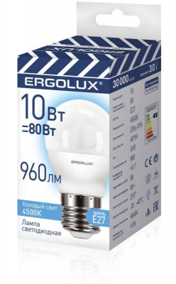Лампа светодиодная LED-G45-10W-E27-4K 10Вт шар 4500К бел. E27 180-240В ПРОМО Ergolux 14546