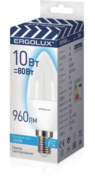 Лампа светодиодная LED-C35-10W-E14-4K 10Вт свеча 4500К бел. E14 180-240В ПРОМО Ergolux 14545