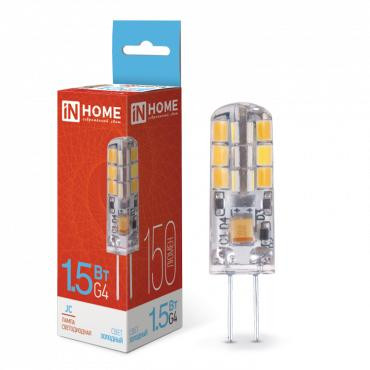 Лампа светодиодная LED-JC 1.5Вт капсульная прозрачная 6500К холод. бел. G4 150лм 12В IN HOME 4690612035987