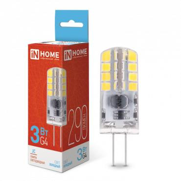 Лампа светодиодная LED-JC 3Вт капсульная прозрачная 6500К холод. бел. G4 290лм 12В IN HOME 4690612036045