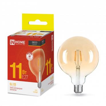 Лампа светодиодная LED-GL-125-deco gold 11Вт шар золотая 3000К тепл. бел. E27 1160лм 230В IN HOME 4690612036489