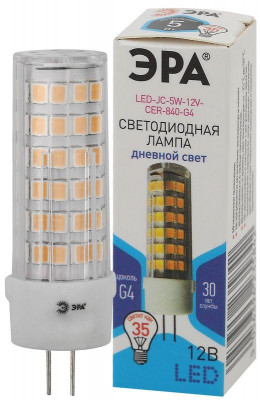 Лампа светодиодная STD LED JC-5W-12V-CER-840-G4 G4 5Вт керамика капсула нейтр. бел. Эра Б0056750